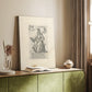 Canvas art print of a classical figure with etched lines and clear structure styled in a home decor setting.