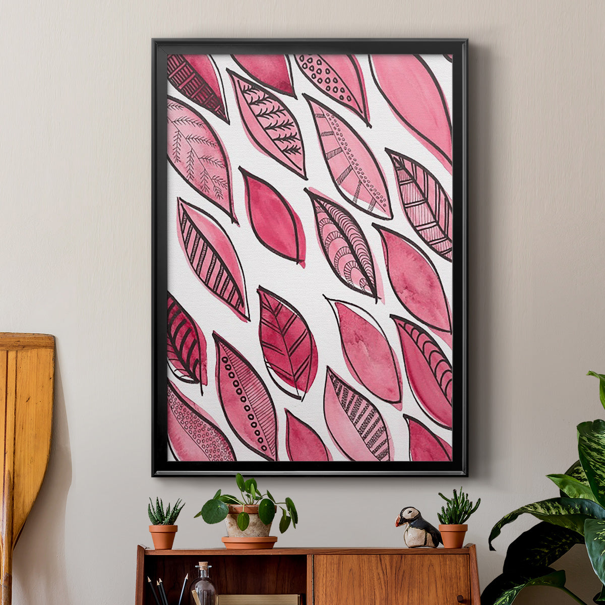 Patterned Leaf Shapes III - Modern Framed Canvas Print