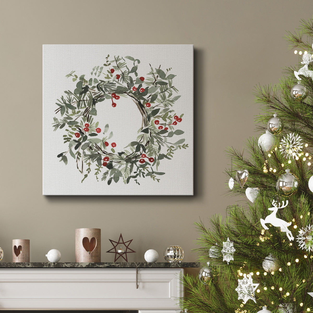 Holly Farmhouse Wreath I-Premium Gallery Wrapped Canvas - Ready to Hang