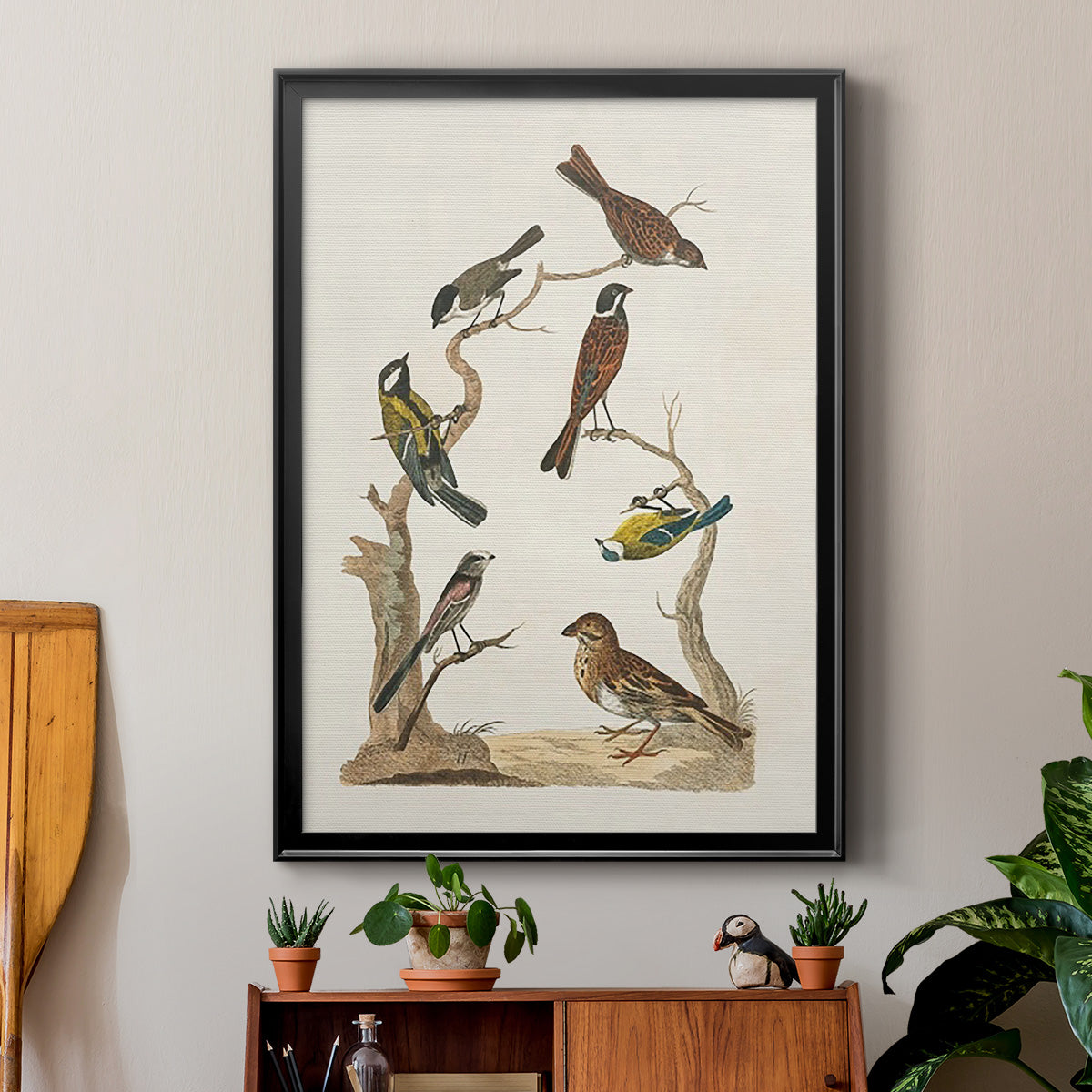 Antique Birds in Nature II - Modern Framed Canvas Print