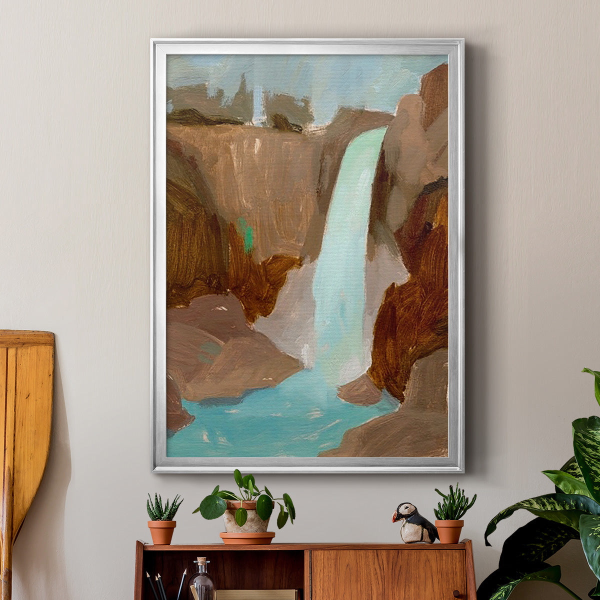 Turquoise Falls II - Modern Framed Canvas Print