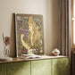 Canvas art print of a vintage advertisement with a stylized woman and swirling hair styled in a home decor setting.