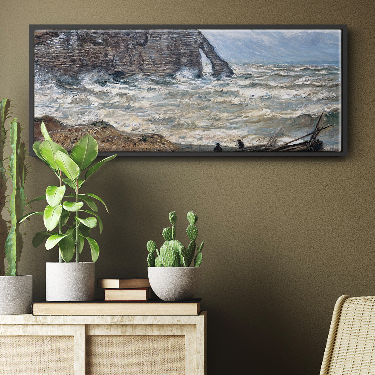 The Manneport, Étretat, Rough Sea, 1883 - Floater Framed Canvas Print