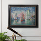 Impressionist harbor scene by Paul Signac in an ornate black frame with gilded inner detail displayed in a light-toned interior setting.
