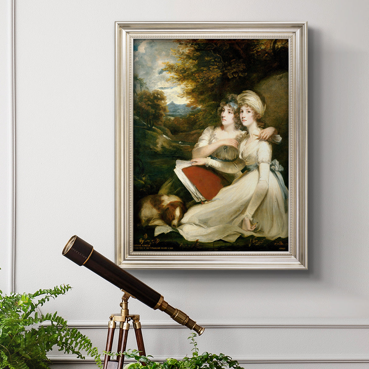 Classical portrait of the Frankland sisters by John Hoppner in an ornate champagne frame displayed in a light-toned interior setting.
