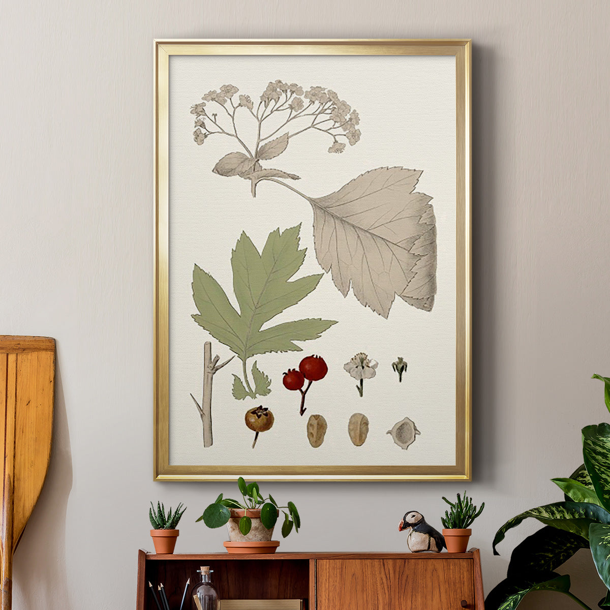 Leaves & Berries II - Modern Framed Canvas Print