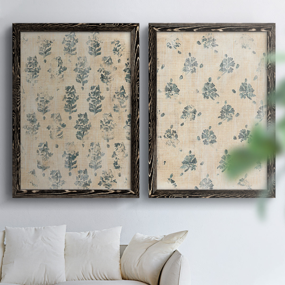 Vintage Blockprint I - Premium Framed Canvas 2 Piece Set - Ready to Hang