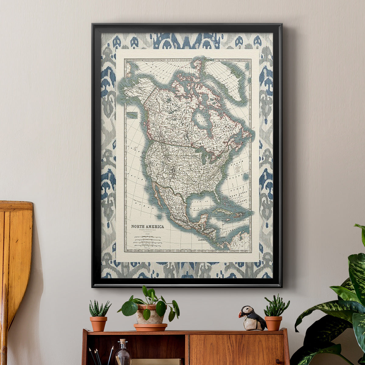 Bordered Map of North America - Modern Framed Canvas Print