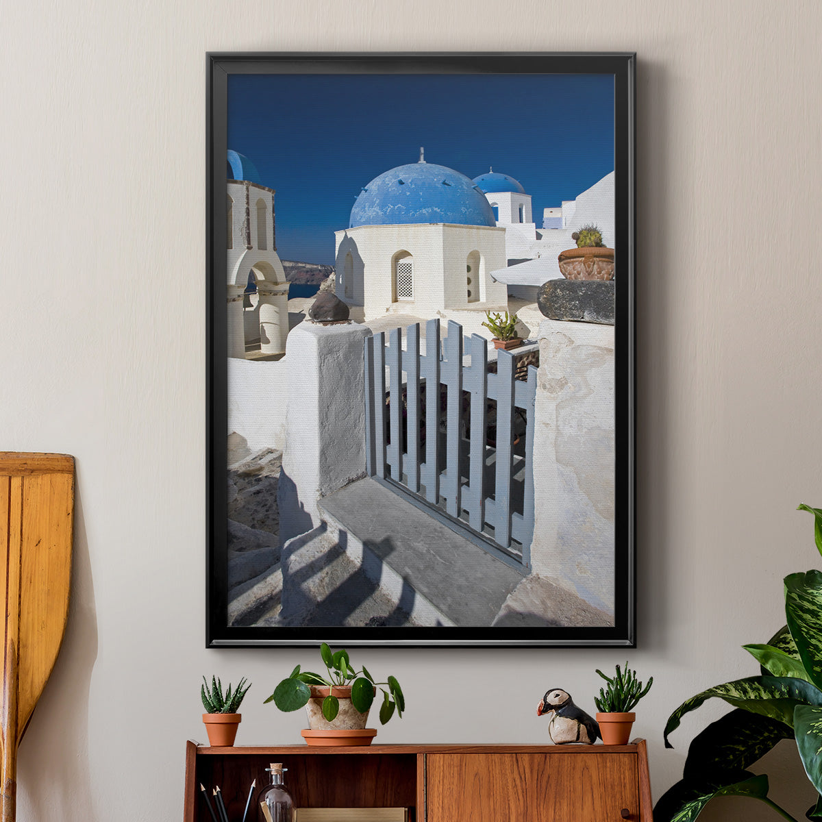 Santorini Sidewalk - Modern Framed Canvas Print