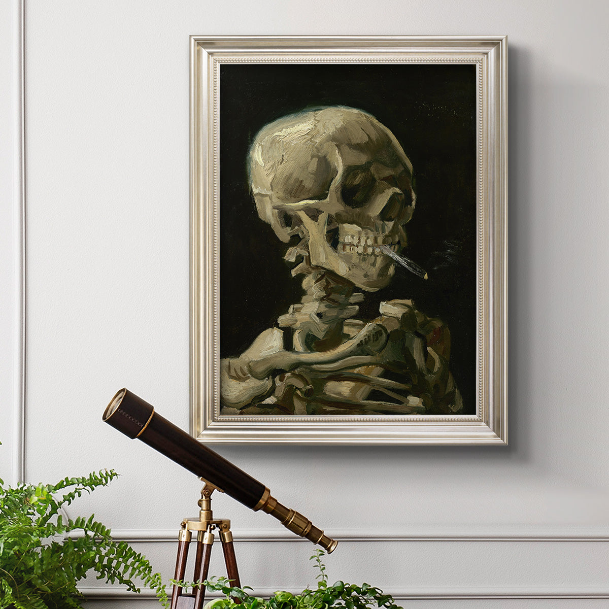 Head of a Skeleton with a Burning Cigarette - Ornate Framed Canvas Print