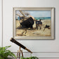 Impressionist nautical work scene by Édouard Manet in an ornate champagne frame displayed in a light-toned interior setting.