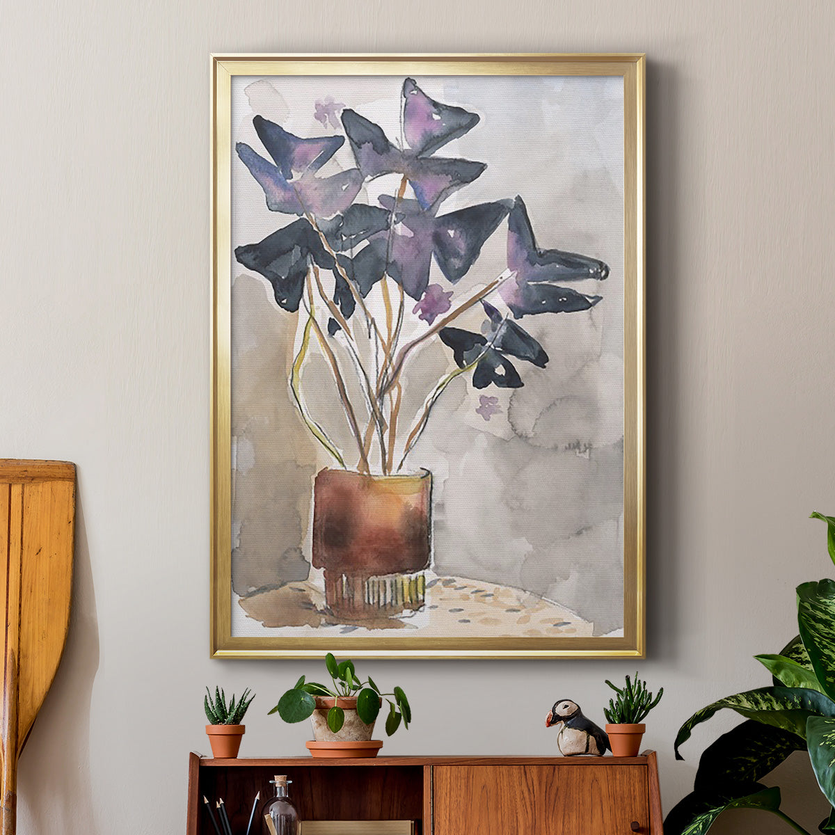 Oxalis in Vase I - Modern Framed Canvas Print