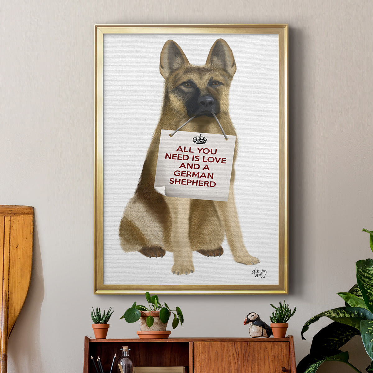 Love and German Shepherd - Modern Framed Canvas Print