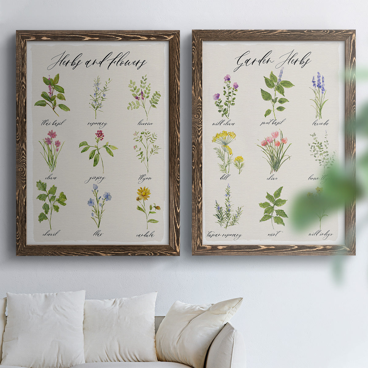 Herbs and Flowers - Premium Framed Canvas 2 Piece Set - Ready to Hang