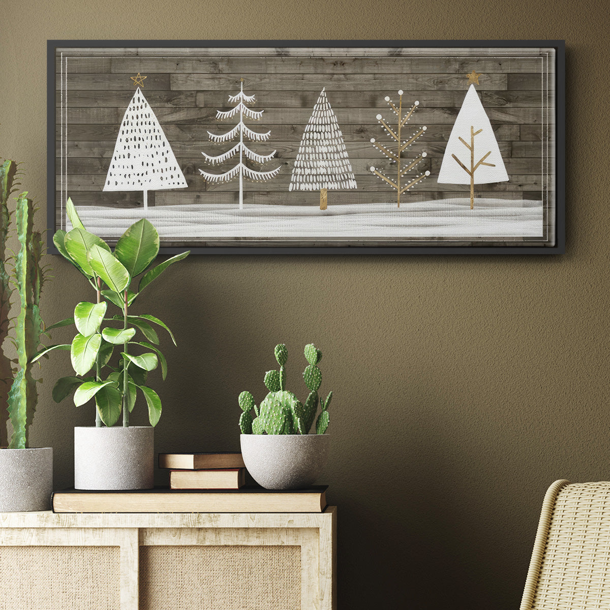 Wooded White Christmas Collection D - Floater Framed Canvas Print