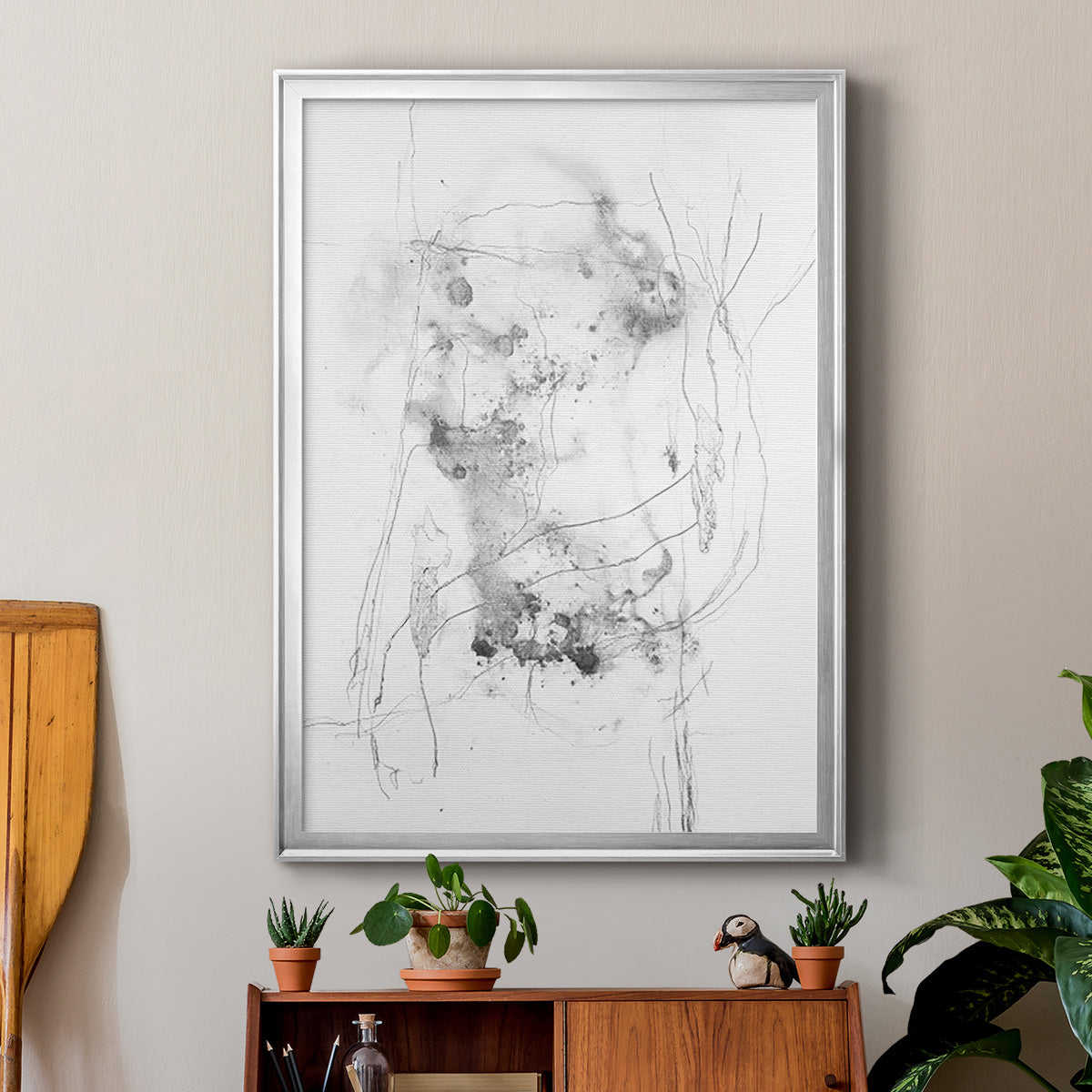 Graphite Abstract IV - Modern Framed Canvas Print