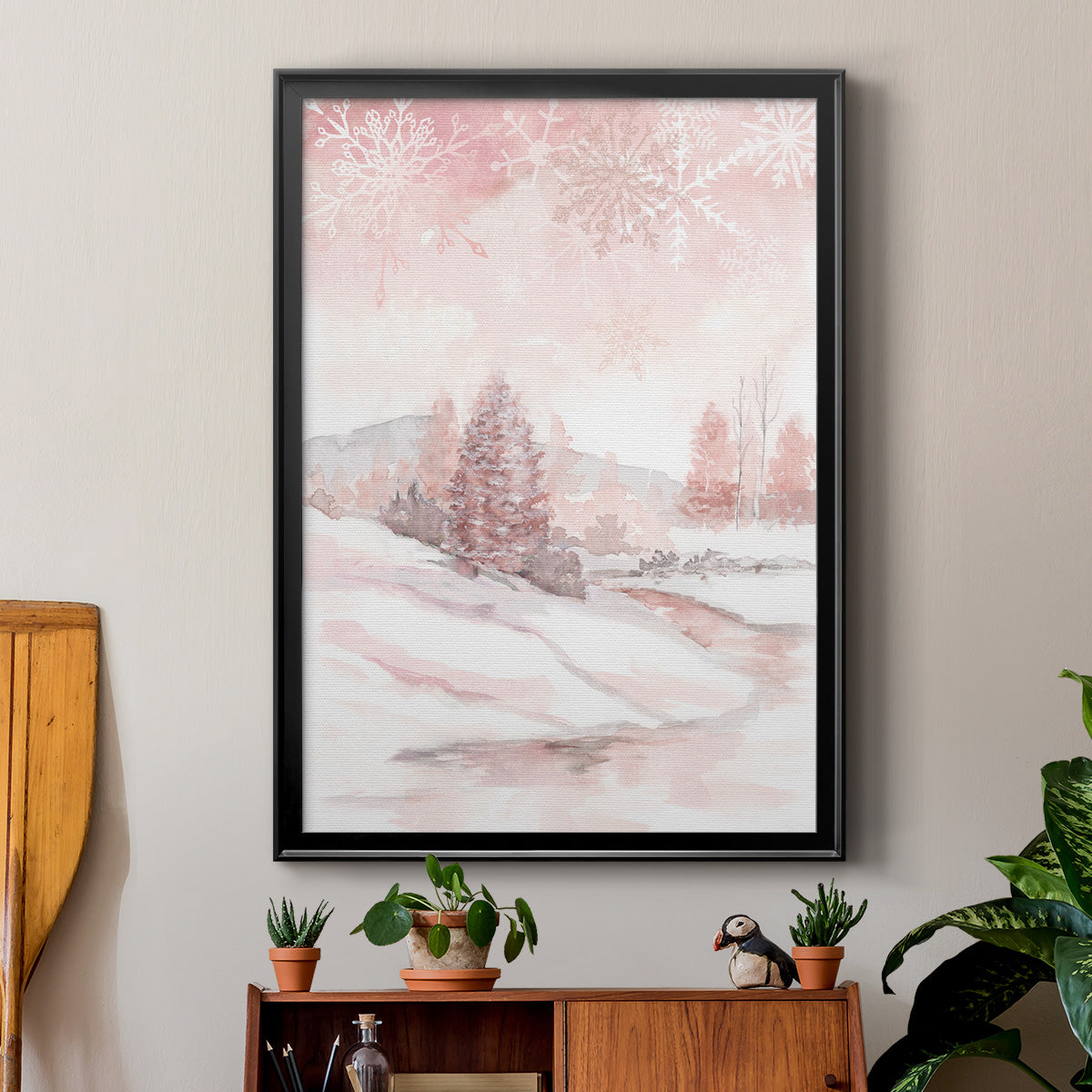 Blush Winter - Modern Framed Canvas Print