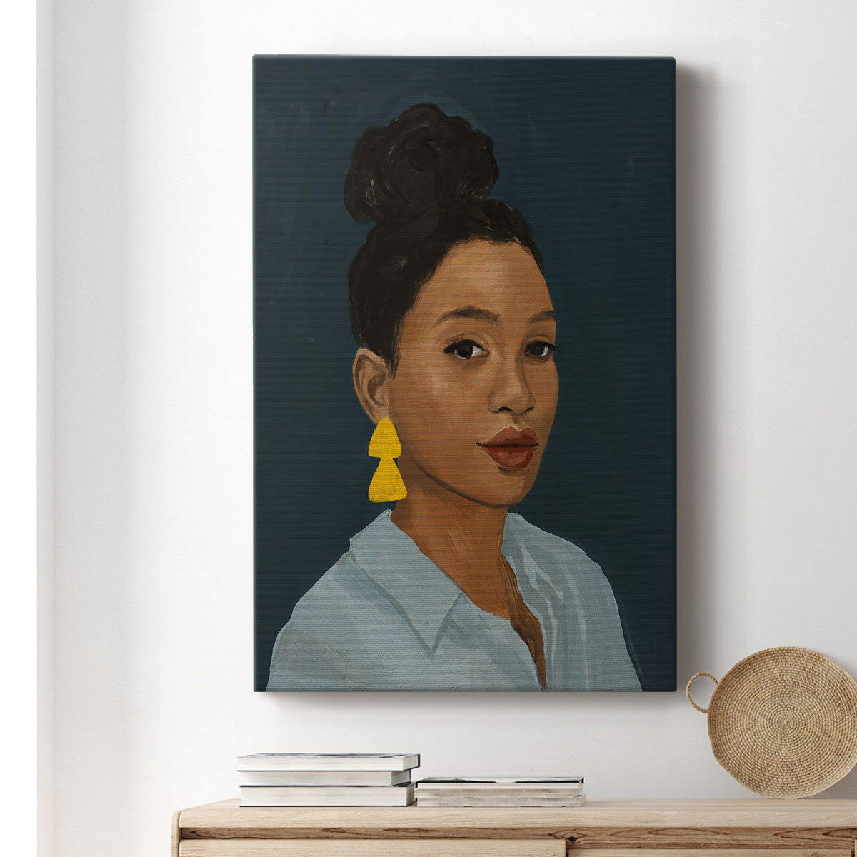 Figure in Yellow Earring Premium Gallery Wrapped Canvas - Ready to Hang