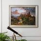 Romantic allegorical landscape painting by Jasper Francis Cropsey in an ornate champagne frame displayed in a light-toned interior setting.