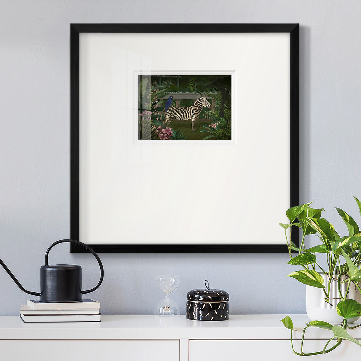 Zebra In Conservatory Premium Framed Print Double Matboard