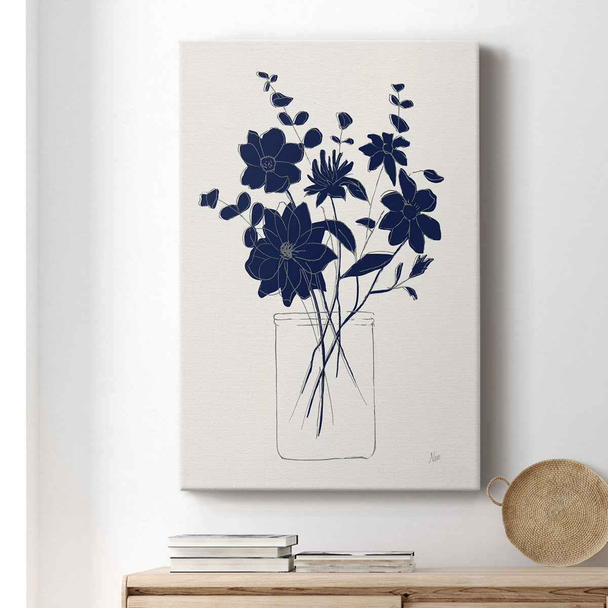 Indigo Sketch Bouquet II - Canvas Art Print
