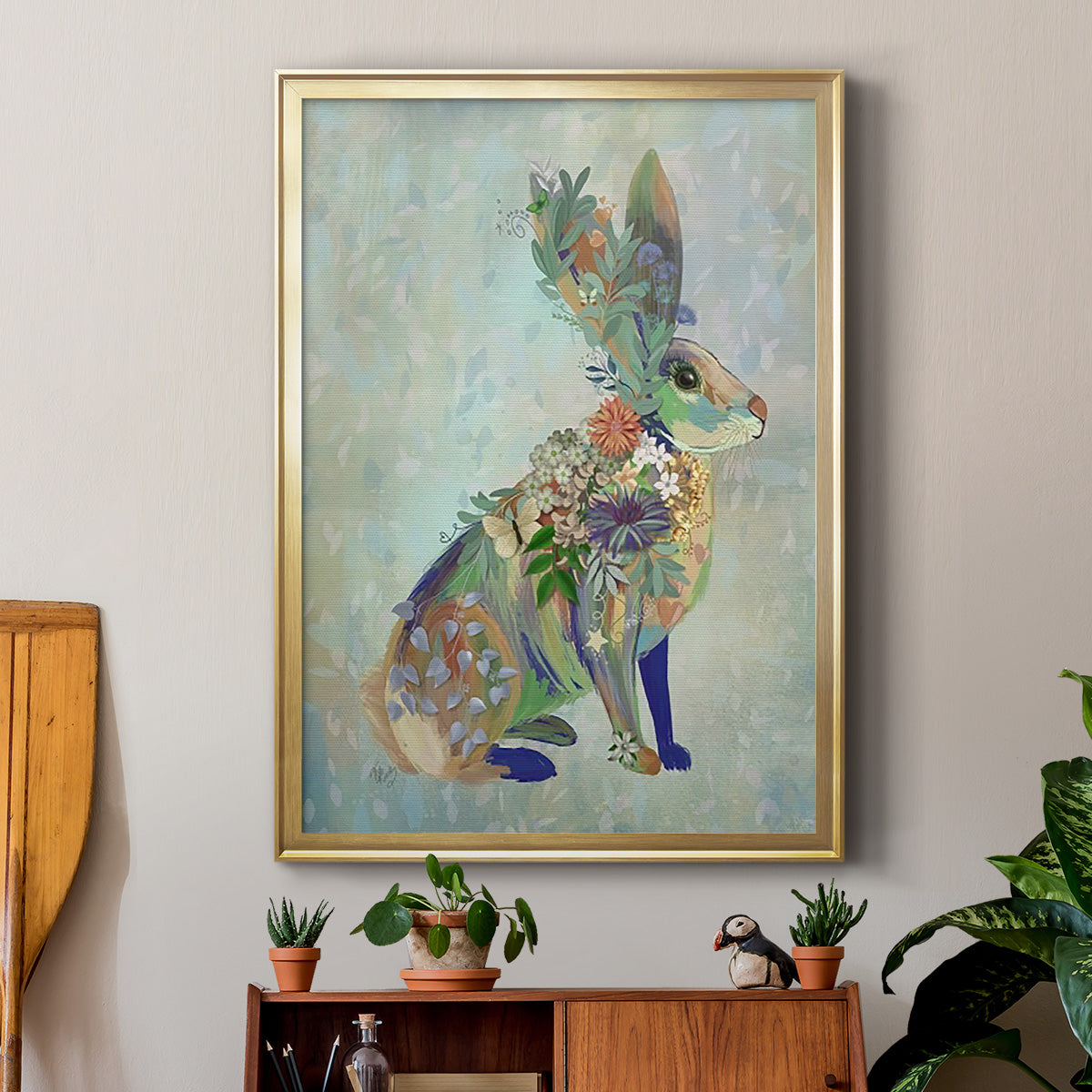 Fantastic Florals Hare, Sitting - Modern Framed Canvas Print