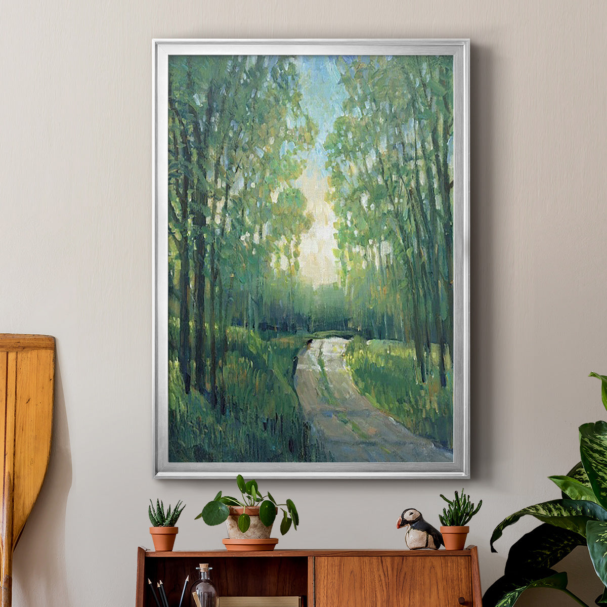 Golden Light Pathways II - Modern Framed Canvas Print