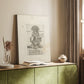 Canvas art print of a classical figure with etched detail and simple composition styled in a home decor setting.