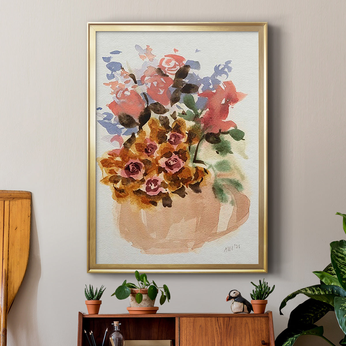 Mauve Bouquet in Teapot II - Modern Framed Canvas Print