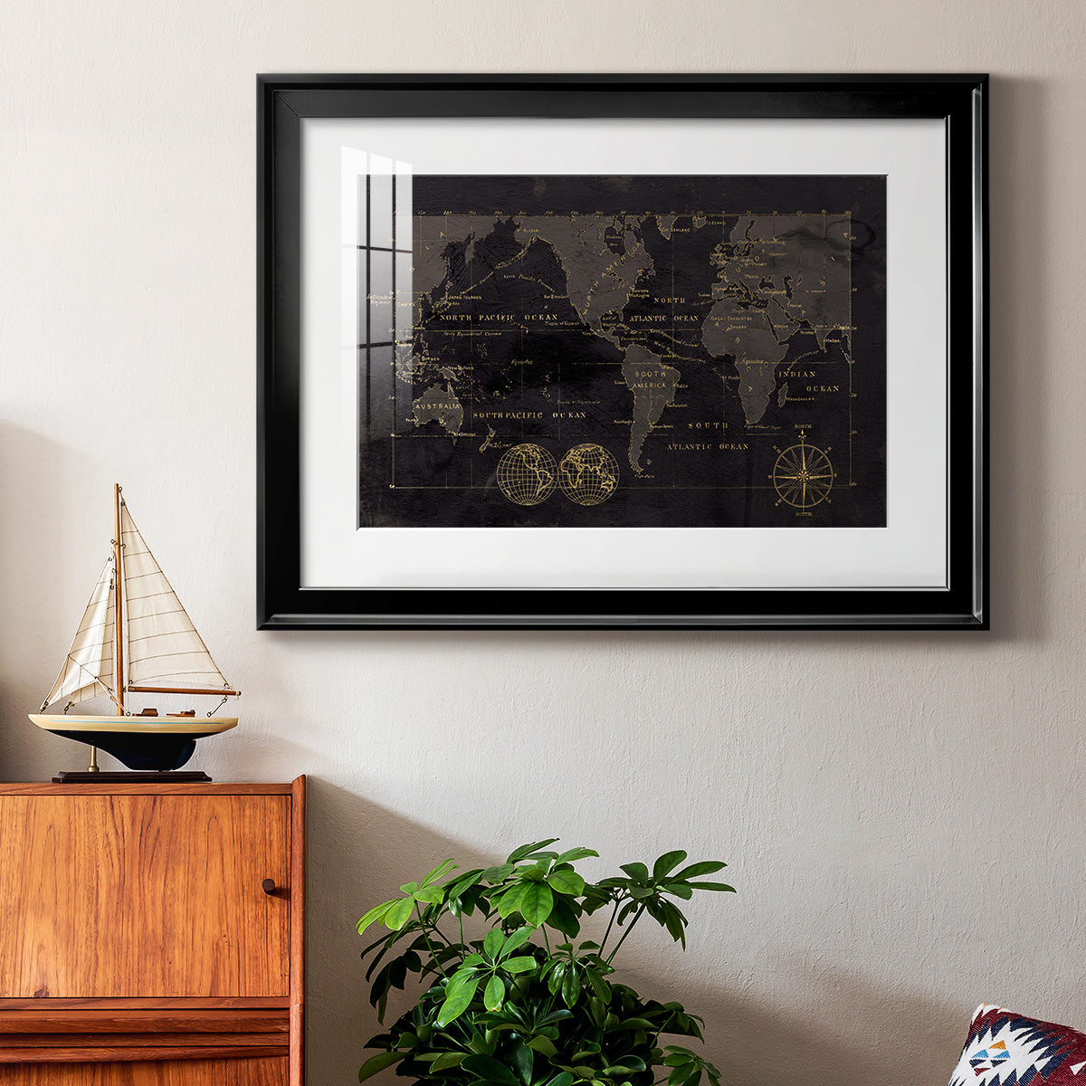 Black Gold Map - Modern Framed Art Print