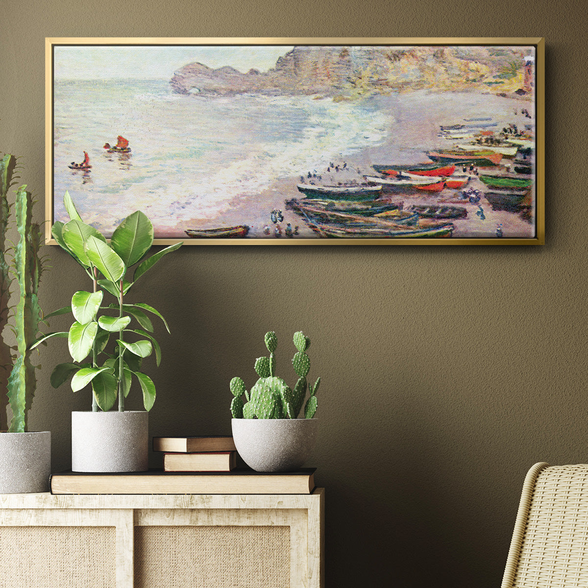 Étretat, the Beach and La Porte d'Amont - Floater Framed Canvas Print