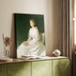 Canvas art print of a luminous figure with flowing fabric and gentle tones styled in a home decor setting.