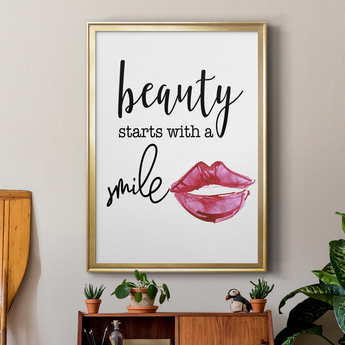 Beauty Starts With A Smile - Modern Framed Canvas Print