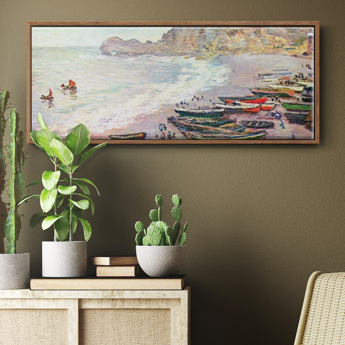 Étretat, the Beach and La Porte d'Amont - Floater Framed Canvas Print