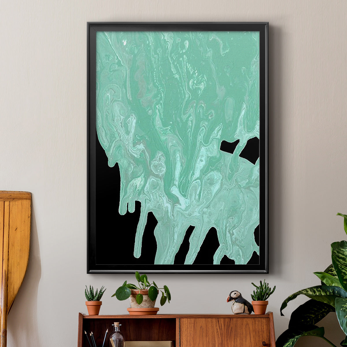 Teal Cascade I - Modern Framed Canvas Print
