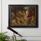 Dramatic biblical painting of Daniel with lions by Peter Paul Rubens in an ornate black frame with gilded inner detail displayed in a light-toned interior setting.