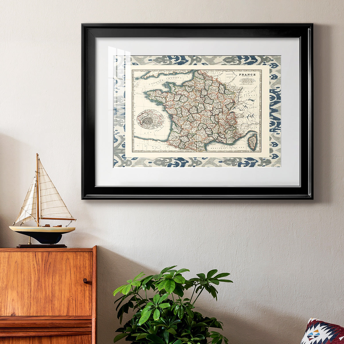 Bordered Map of France - Modern Framed Art Print