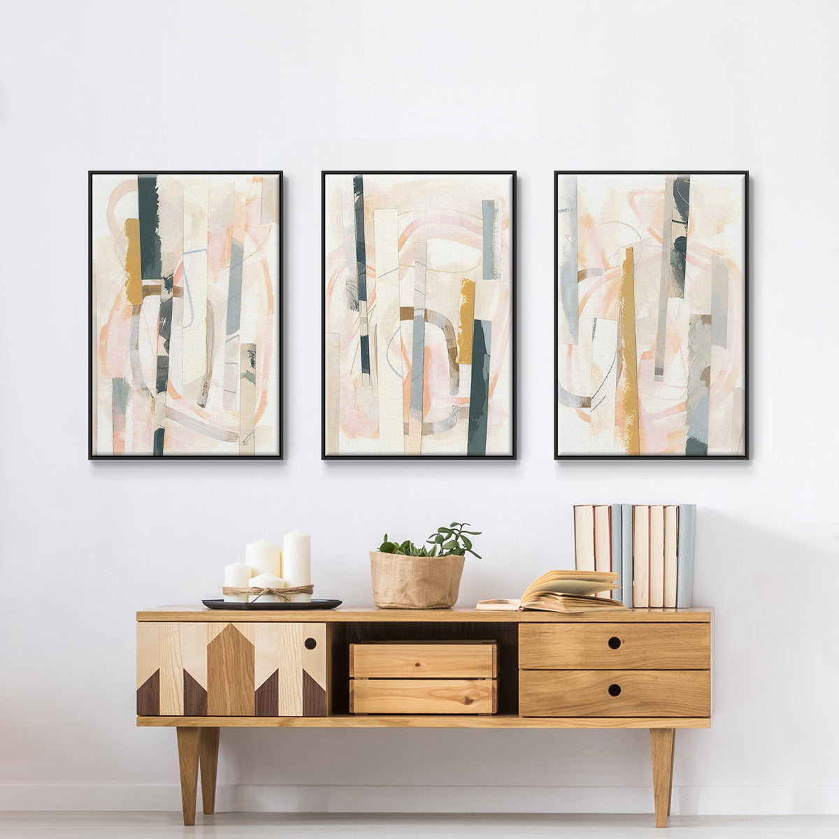 Melon Litmus I - Framed Premium Gallery Wrapped Canvas L Frame 3 Piece Set - Ready to Hang