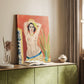Canvas art print of a stylized figure study with vibrant tones and strong outlines styled in a home decor setting.