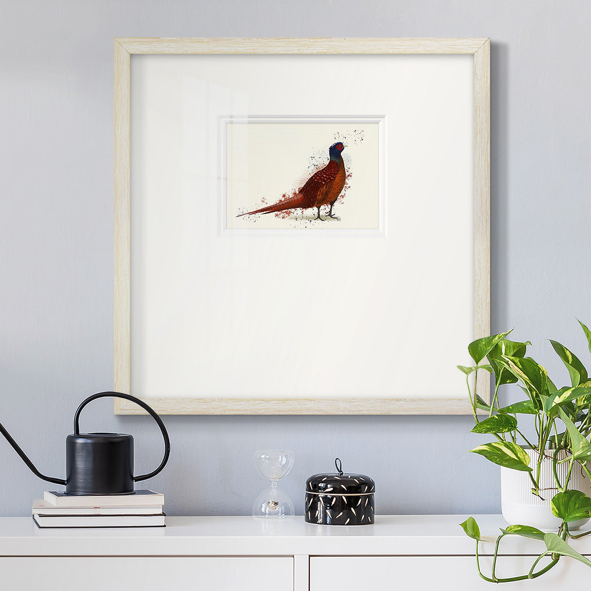 Pheasant Splash 4 Premium Framed Print Double Matboard