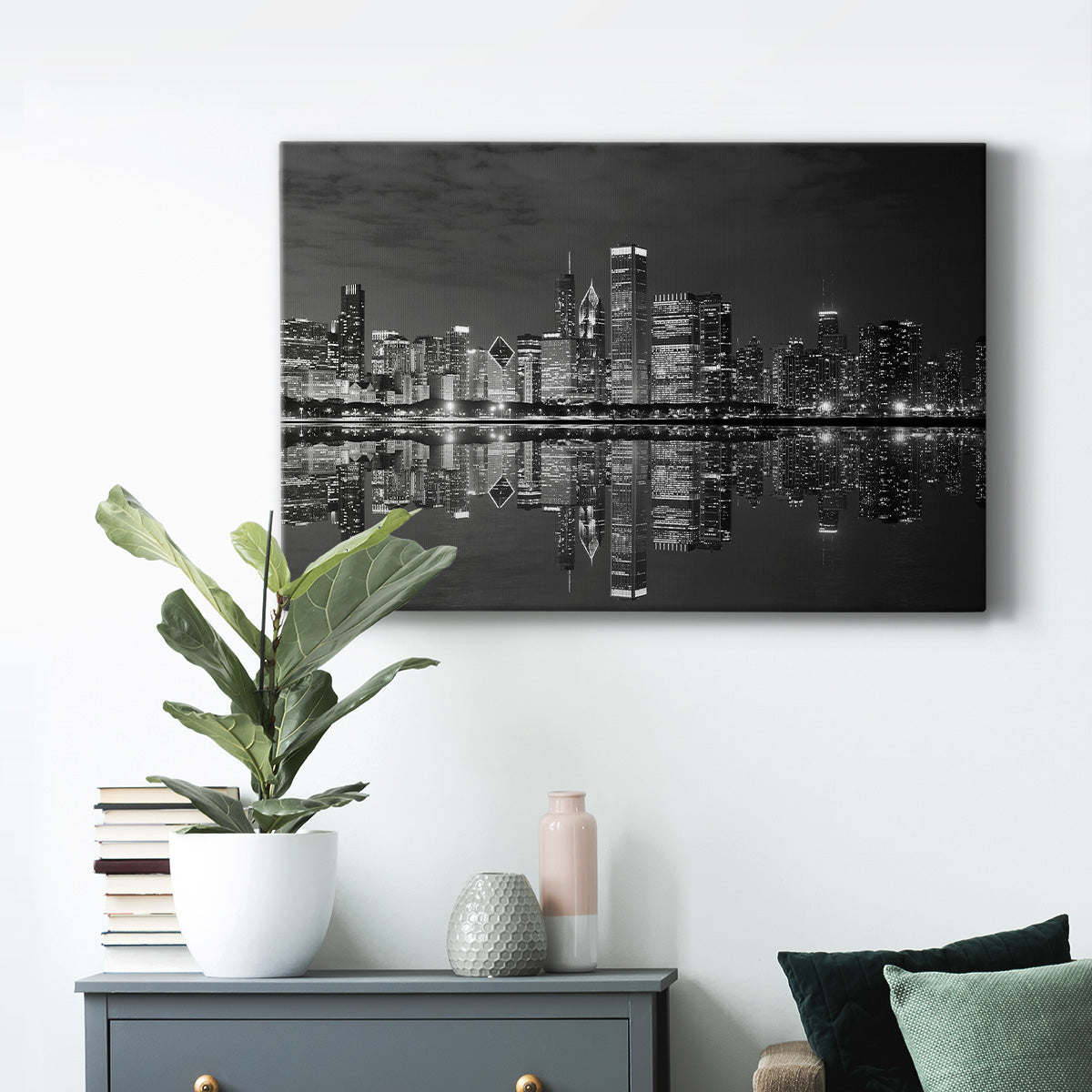 Chicago Panorama Black & White - Canvas Art Print