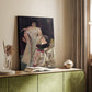 Canvas art print of a dignified figure with rich fabric and warm tones styled in a home decor setting.