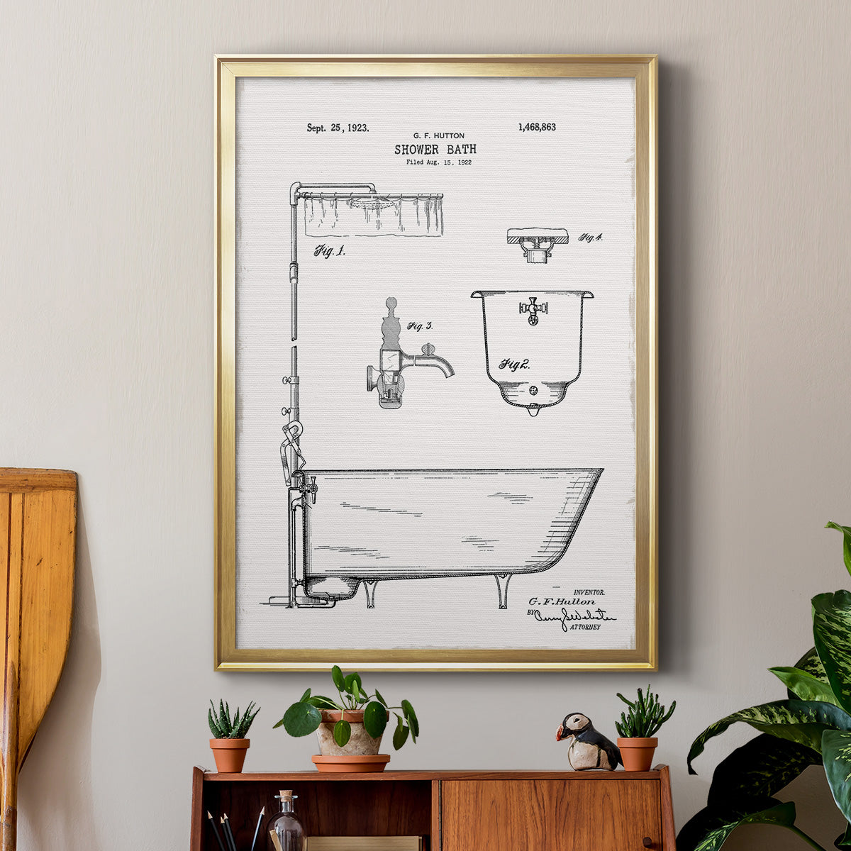 Vintage Bath I - Modern Framed Canvas Print