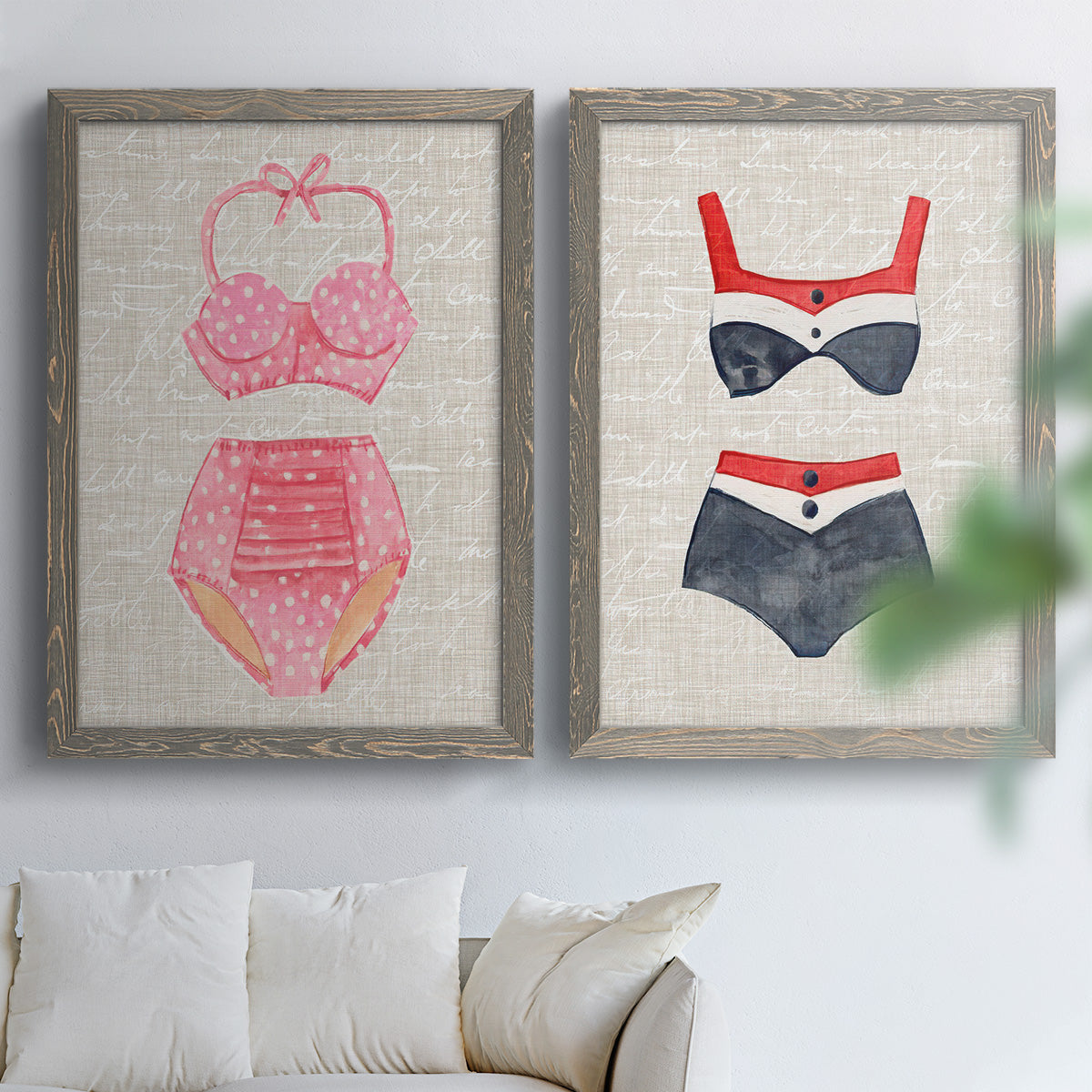 Vintage Swimming I - Premium Framed Canvas 2 Piece Set - Ready to Hang