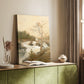 Canvas art print of a flowing water scene with natural textures and soft light styled in a home decor setting.