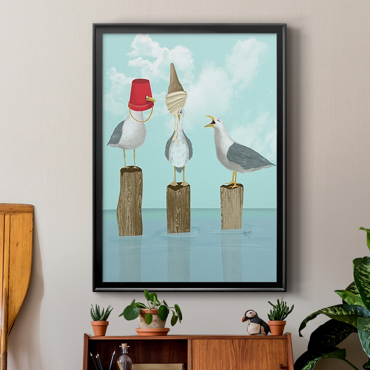 Silly Seagulls - Modern Framed Canvas Print