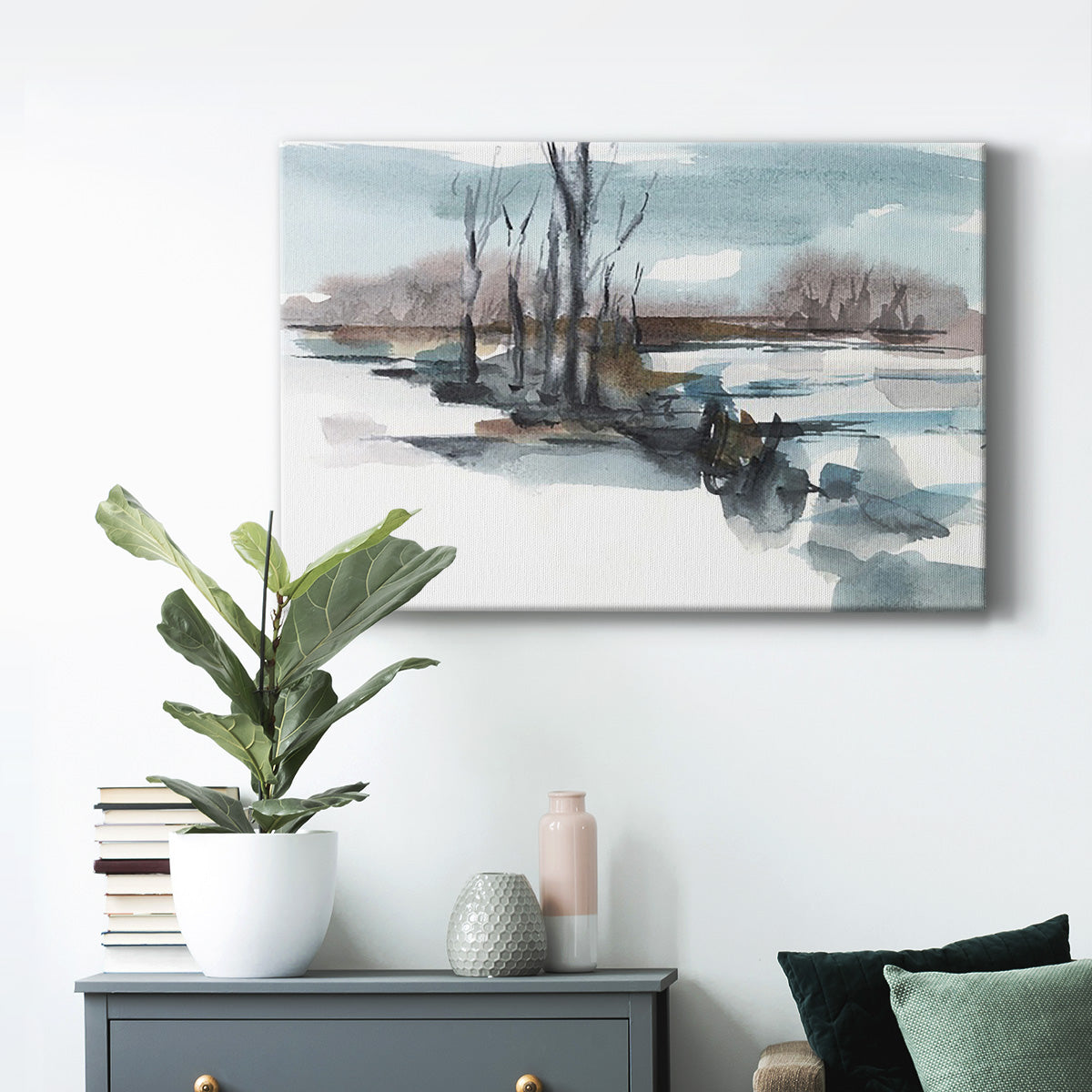 Winter Stream Watercolor II - Canvas Art Print
