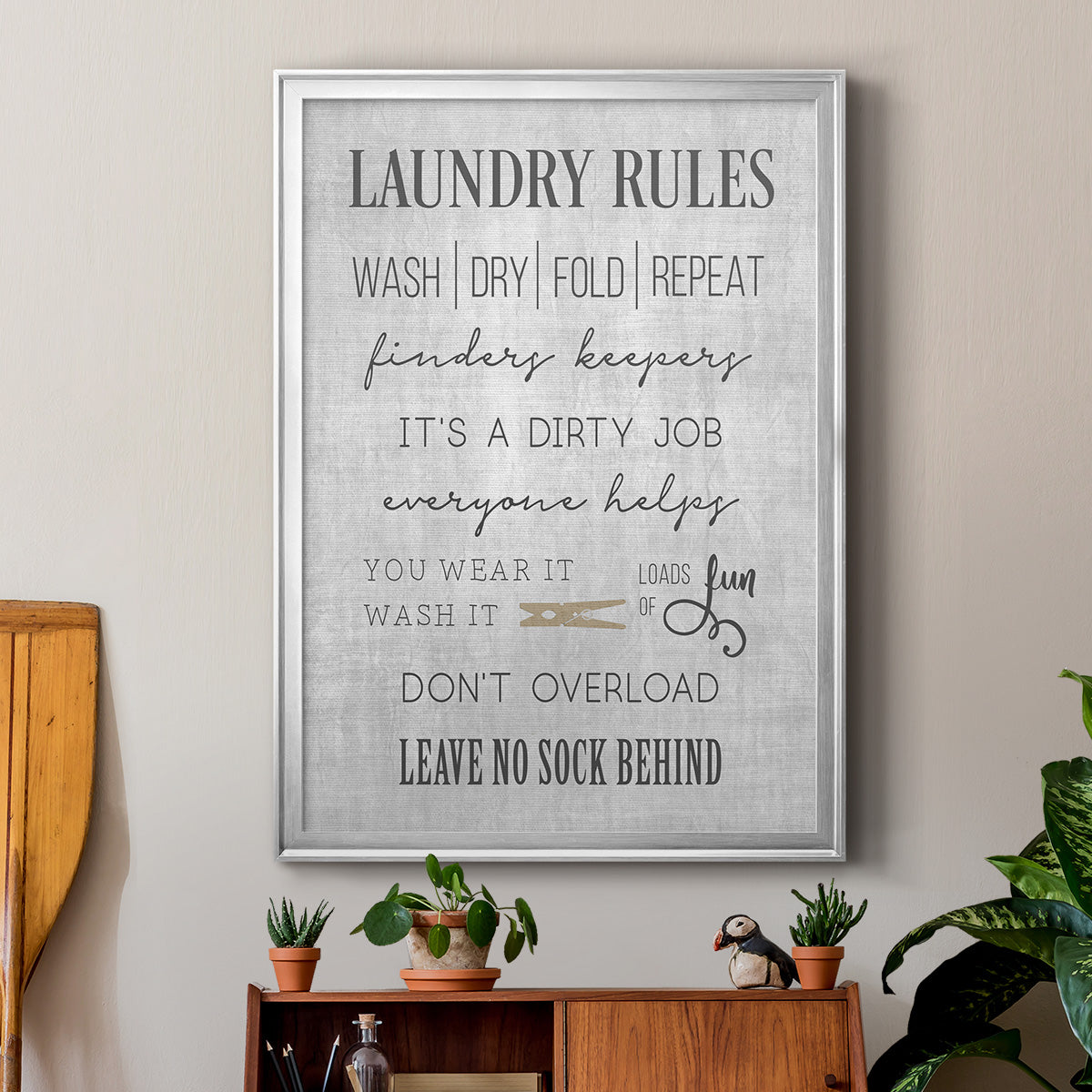 Neutral Laundry Rules - Modern Framed Canvas Print