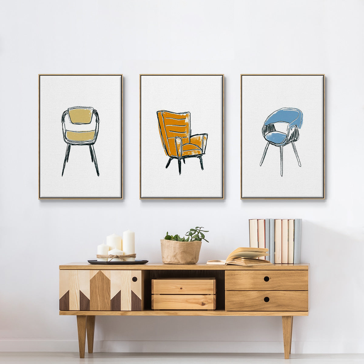 Take a Seat I - Framed Premium Gallery Wrapped Canvas L Frame 3 Piece Set - Ready to Hang