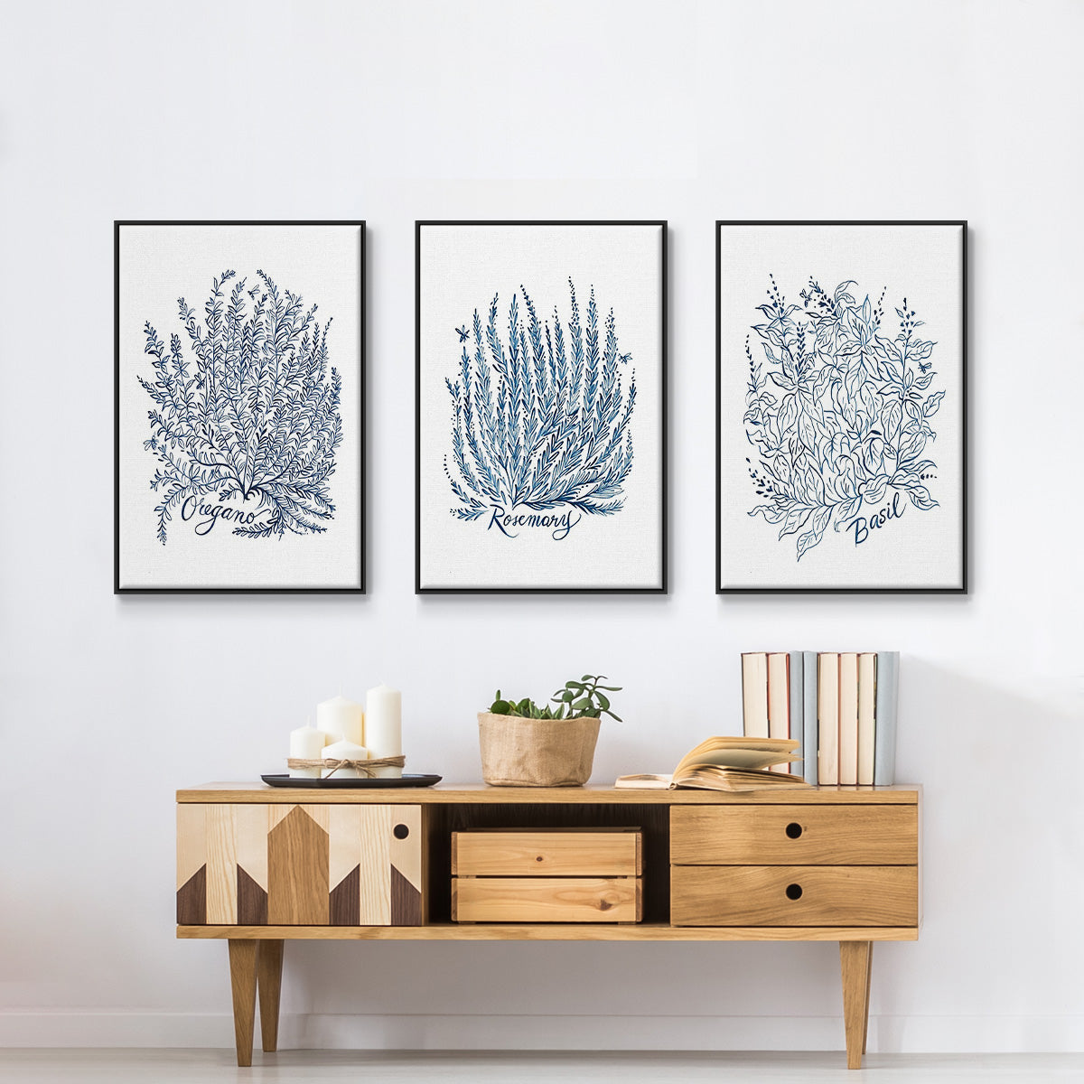 Summer Herb Garden Sketches I - Framed Premium Gallery Wrapped Canvas L Frame 3 Piece Set - Ready to Hang